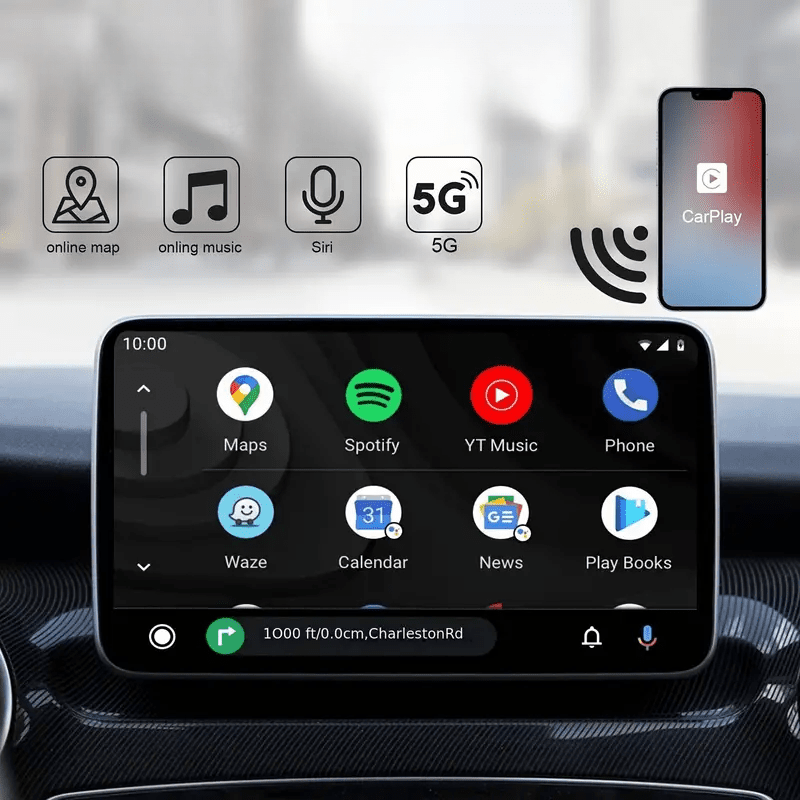 Image of KHAAS Wireless Apple CarPlay Adapter, showing the features of the product like wireless connection 