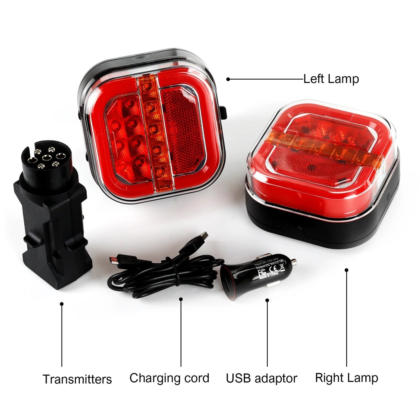 Image of KHAAS TowBeam™ Wireless Magnetic Trailer Lights, showing the items labeled within the box 
